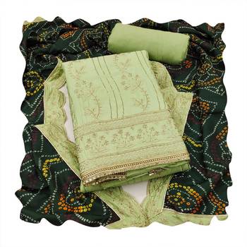 Light-green embroidered cotton churidar dress-materials 4