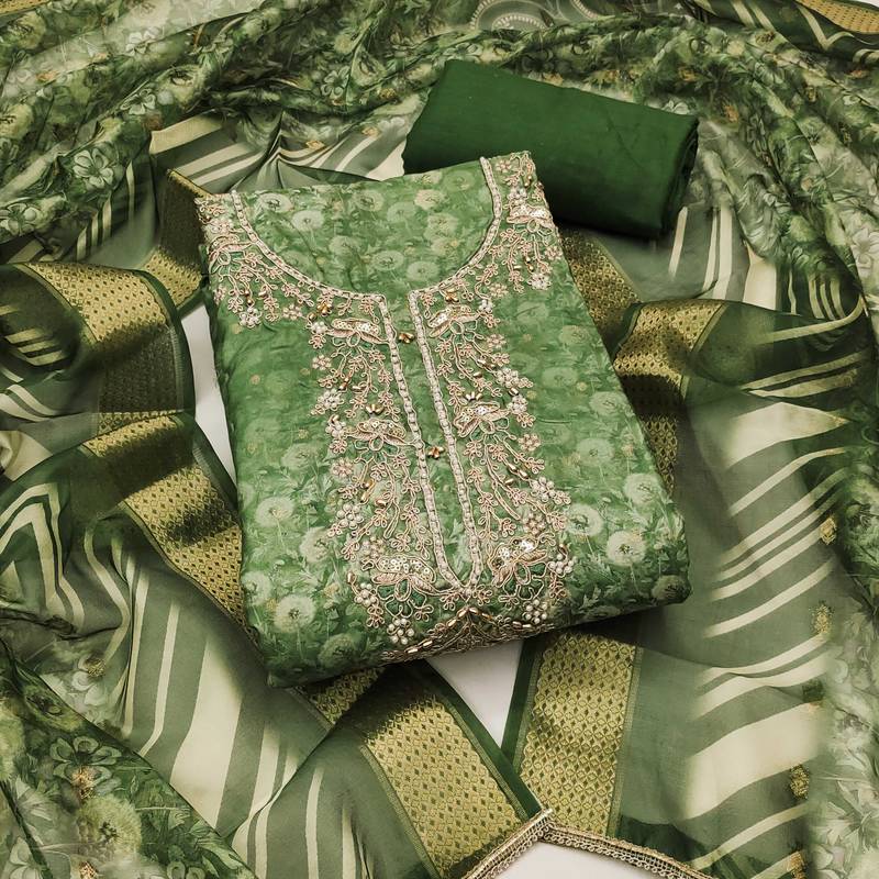 Light-green woven cotton semi stitched churidar dress-materials