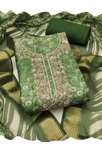 Light-green woven cotton churidar dress-materials