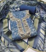 Blue woven cotton semi stitched churidar dress-materials
