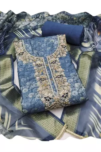 Blue woven cotton churidar dress-materials