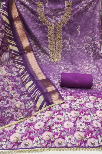 Purple woven cotton churidar dress-materials