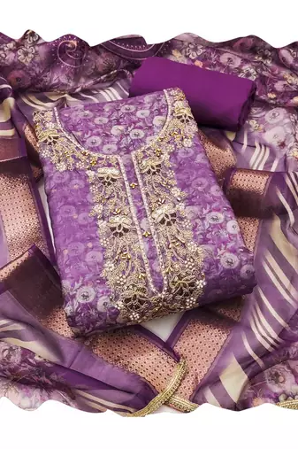 Purple woven cotton churidar dress-materials