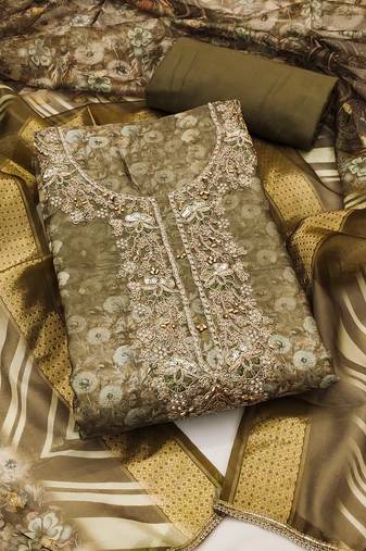 Olive woven cotton semi stitched churidar dress-materials