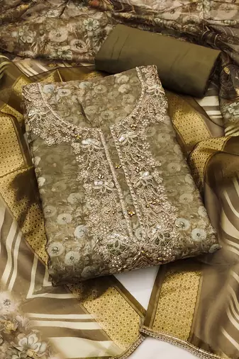 Olive woven cotton semi stitched churidar dress-materials