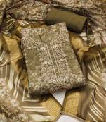 Olive woven cotton semi stitched churidar dress-materials