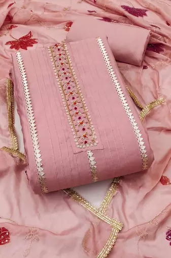 Peach hand embroidery cotton semi stitched churidar dress-materials