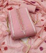 Peach hand embroidery cotton semi stitched churidar dress-materials