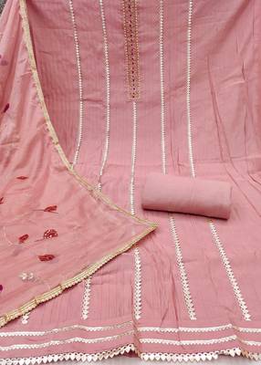 Peach hand embroidery cotton churidar dress-materials 2
