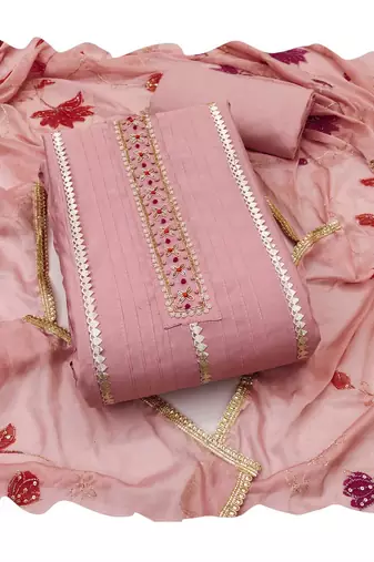 Peach hand embroidery cotton churidar dress-materials