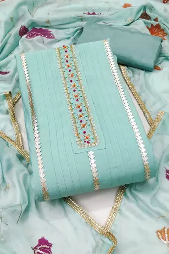 Sea-green hand embroidery cotton semi stitched churidar dress-materials