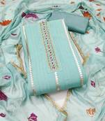 Sea-green hand embroidery cotton semi stitched churidar dress-materials