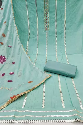 Sea-green hand embroidery cotton churidar dress-materials