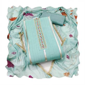 Sea-green hand embroidery cotton churidar dress-materials 4