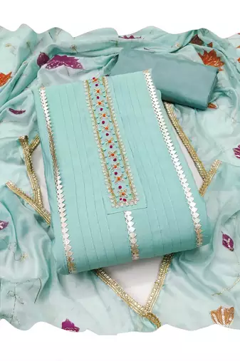 Sea-green hand embroidery cotton churidar dress-materials
