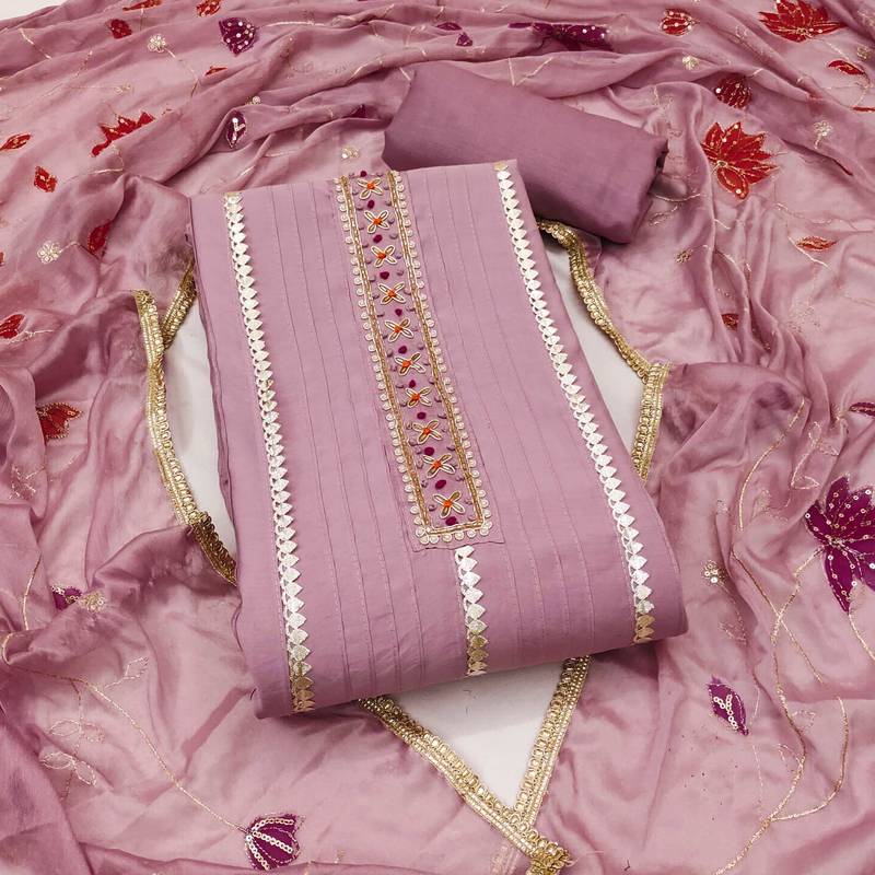 Purple hand embroidery cotton semi stitched churidar dress-materials