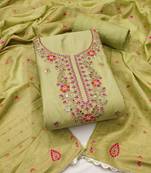 Light-green hand embroidery cotton semi stitched churidar dress-materials