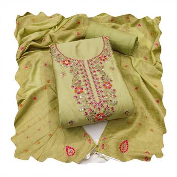 Light-green hand embroidery cotton churidar dress-materials 4