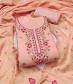 Peach hand embroidery cotton semi stitched churidar dress-materials