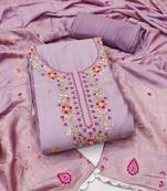 Lavender hand embroidery cotton semi stitched churidar dress-materials