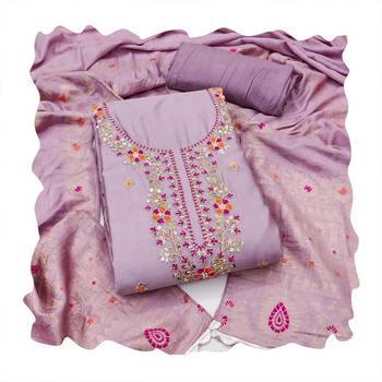 Lavender hand embroidery cotton churidar dress-materials 4
