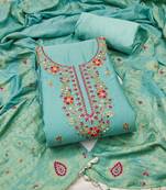 Sea-green hand embroidery cotton semi stitched churidar dress-materials