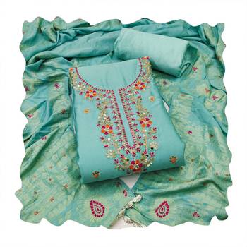 Sea-green hand embroidery cotton churidar dress-materials 4