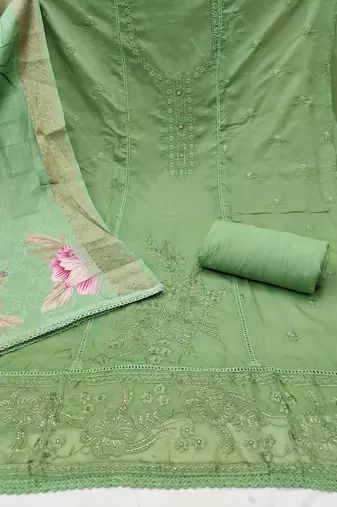 Light-green embroidered organza churidar dress-materials