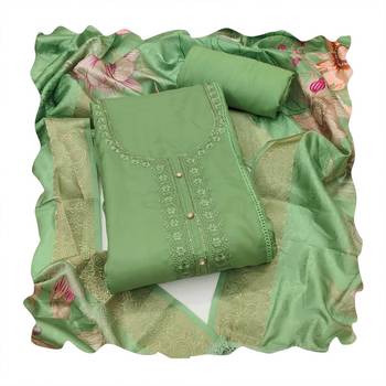Light-green embroidered organza churidar dress-materials 4
