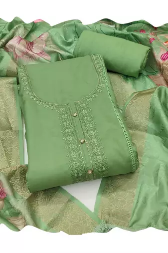 Light-green embroidered organza churidar dress-materials