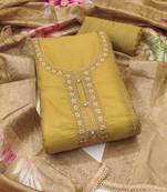 Beige embroidered organza semi stitched churidar dress-materials