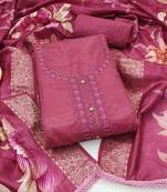 Pink embroidered organza semi stitched churidar dress-materials