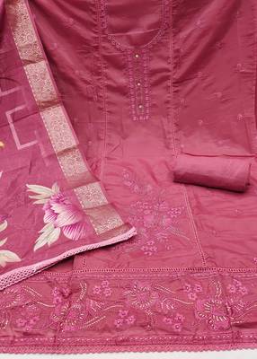 Pink embroidered organza churidar dress-materials 2