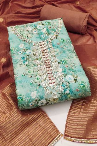 Multicolor hand embroidery cotton semi stitched churidar dress-materials