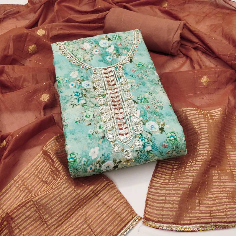 Multicolor hand embroidery cotton semi stitched churidar dress-materials