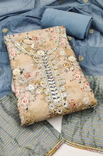 Multicolor hand embroidery cotton semi stitched churidar dress-materials