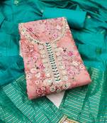 Multicolor hand embroidery cotton semi stitched churidar dress-materials