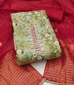 Multicolor hand embroidery cotton semi stitched churidar dress-materials