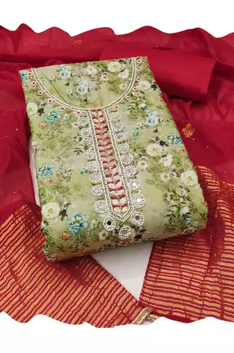 Multicolor hand embroidery cotton churidar dress-materials