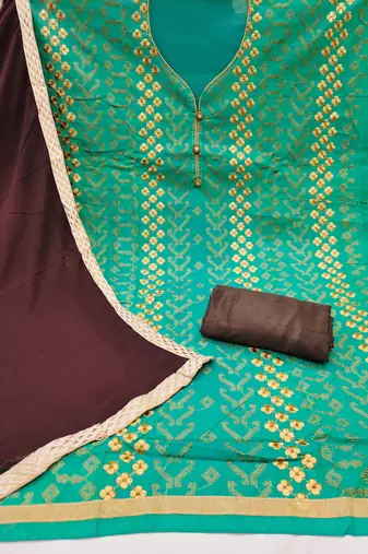 Sea-green embroidered chanderi churidar dress-materials