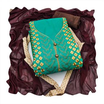 Sea-green embroidered chanderi churidar dress-materials 4