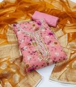 Pink woven jacquard semi stitched churidar dress-materials