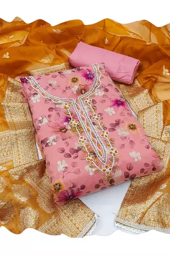 Pink woven jacquard churidar dress-materials