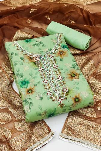 Light-green woven jacquard semi stitched churidar dress-materials