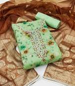 Light-green woven jacquard semi stitched churidar dress-materials