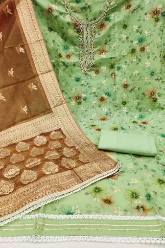Light-green woven jacquard churidar dress-materials
