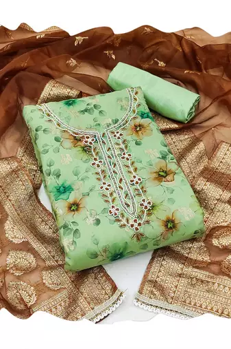 Light-green woven jacquard churidar dress-materials