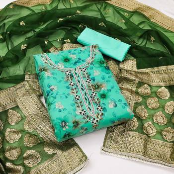 Sea-green woven jacquard churidar dress-materials 1