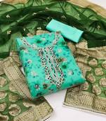 Sea-green woven jacquard semi stitched churidar dress-materials