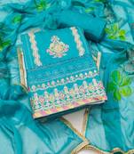 Blue embroidered cotton semi stitched churidar dress-materials